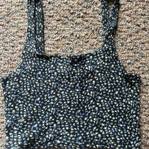 American Eagle Outfitters White and Blue Fitted Crop Tank Top